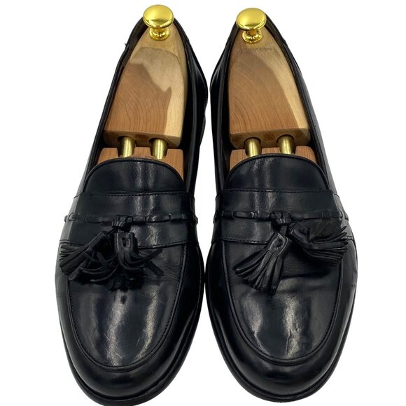 Italy Bragano Cole Haan men\'s size 10 black leather tassel loafer dress shoes